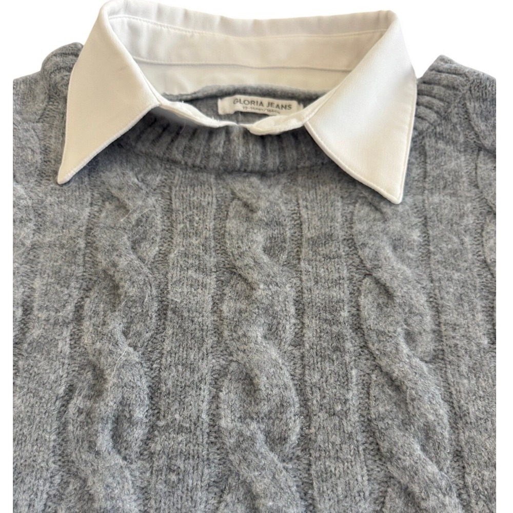 Gloria Jeans Girls Grey Cable Knit 2-in-1 Layered Sweater Shirt Size 12-14 164cm - Picture 3 of 10